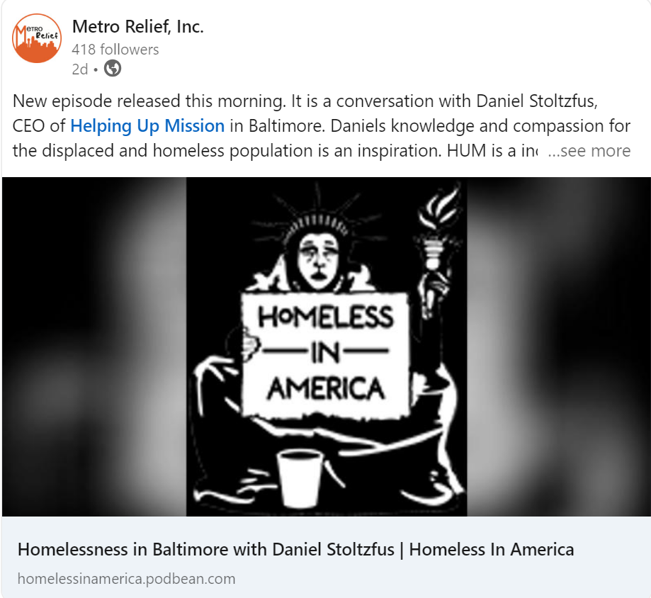 Homelessness in Baltimore with Daniel Stoltzfus